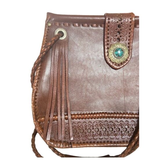 Western Leather Purse with Turquoise Stone, Vintage, Handmade, Four Wind West - Picture 4 of 12